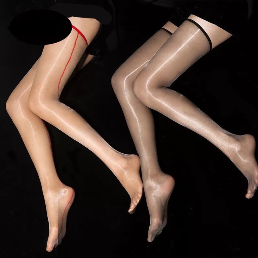 Vintage Back Stripe Oil Glossy Stockings 1D Ultra Thin Transparent Thigh High